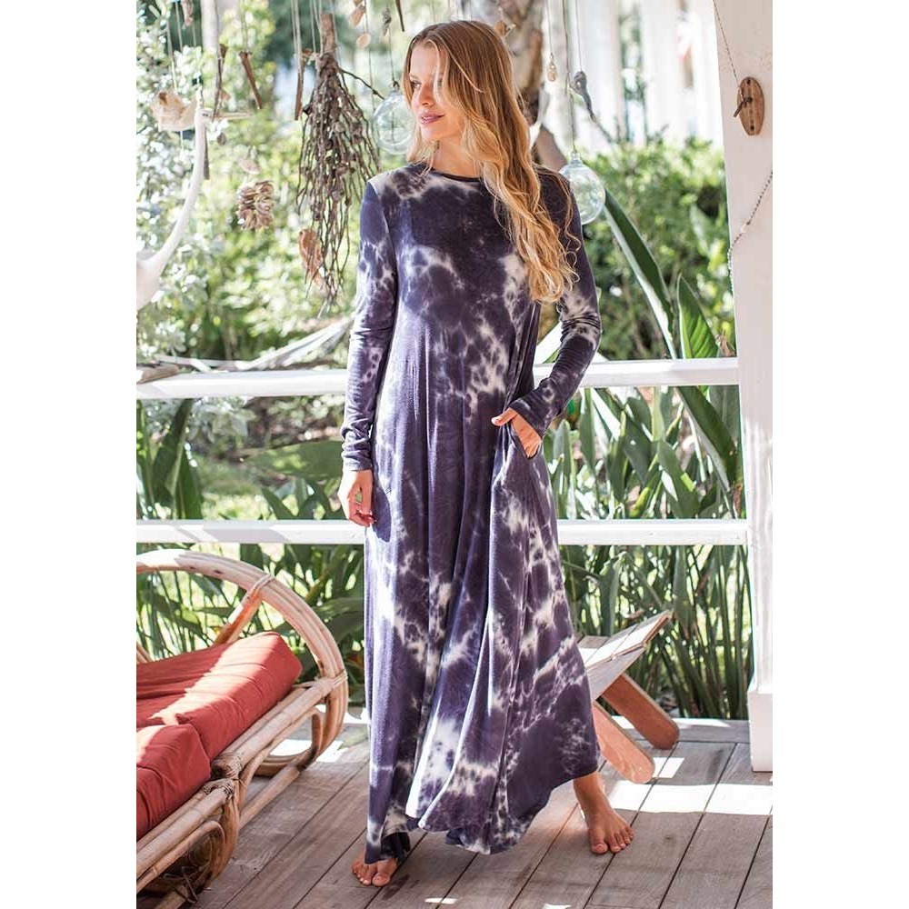 NEW Natural Life Stevie Knit Tie Dye Maxi Dress Midnight Blue Womens XL Pockets